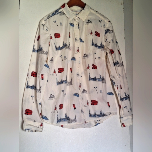 Bolden London Print Long Sleeve Button Down Shirt Women's Size 8 - Picture 1 of 7